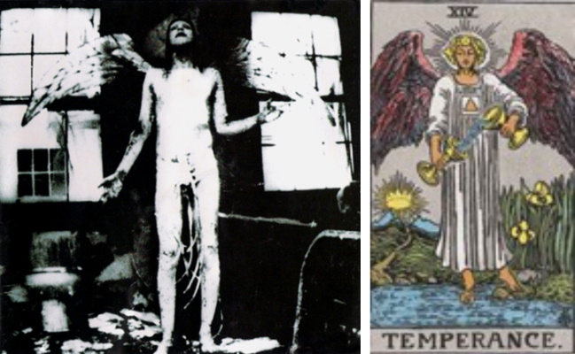 Comparison between The Temperance Tarot card and the Antichrist angel