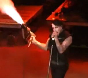 Manson using the smoke gun on stage