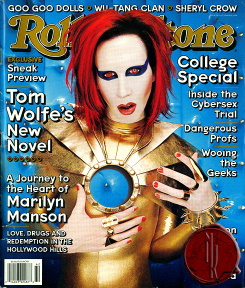 Marilyn Manson golden suit on Rolling Stone cover